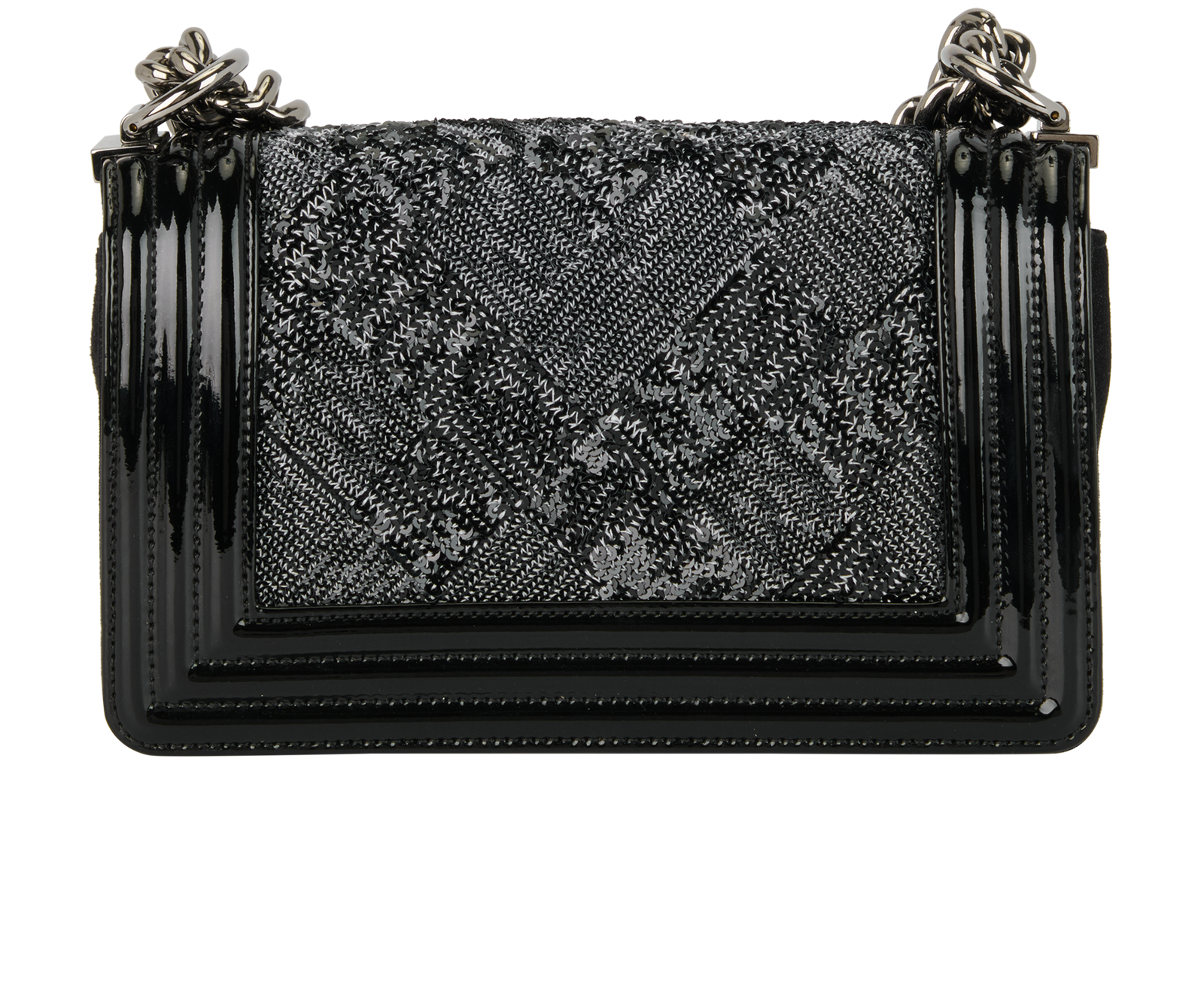 Sequin Plaid Small Boy, &pound;2,200, Handbags, Black, Patent Leather/Suede, Back view